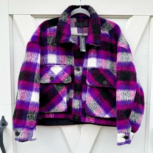 Blank NYC Jackets Coats Blank Nyc Purple Cropped Plaid